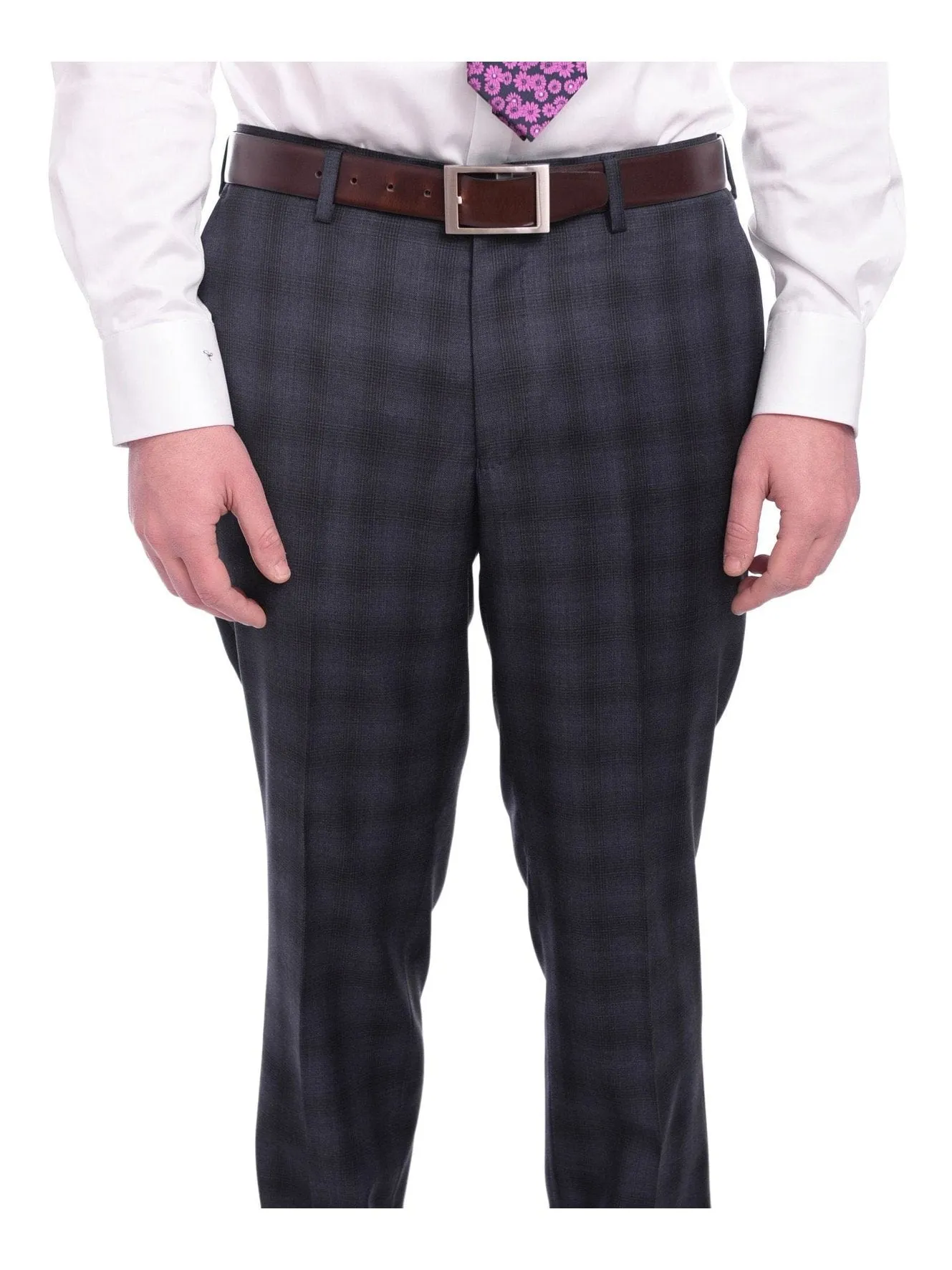 Napoli Slim Fit Navy Blue Glen Plaid Two Button Half Canvassed Reda Wool Suit