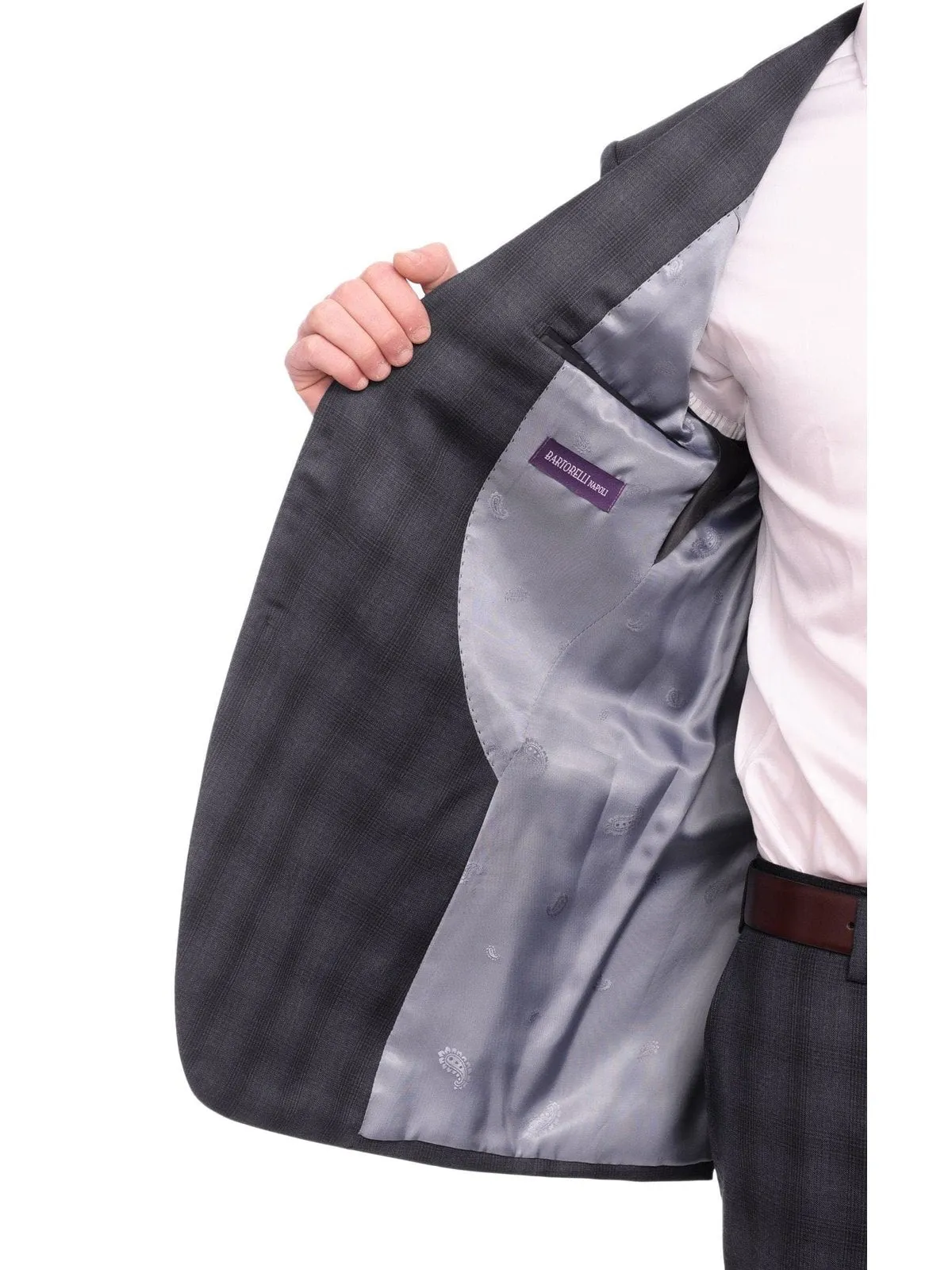 Napoli Slim Fit Navy Blue Glen Plaid Two Button Half Canvassed Reda Wool Suit