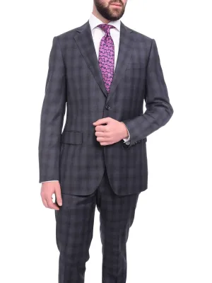 Napoli Slim Fit Navy Blue Glen Plaid Two Button Half Canvassed Reda Wool Suit