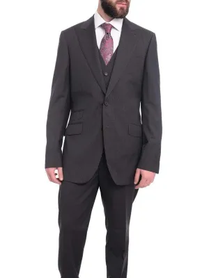 Napoli Slim Fit Navy Blue Pinstripe Two Button Wool Suit With Wide Peak Lapels