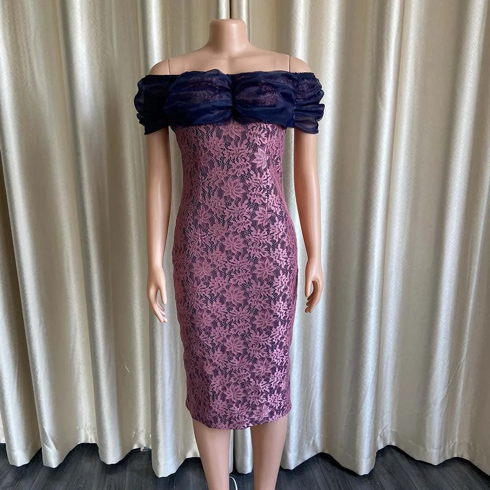 New Arrival Lace and Mesh Patchwork One-Shoulder Maxi Dress