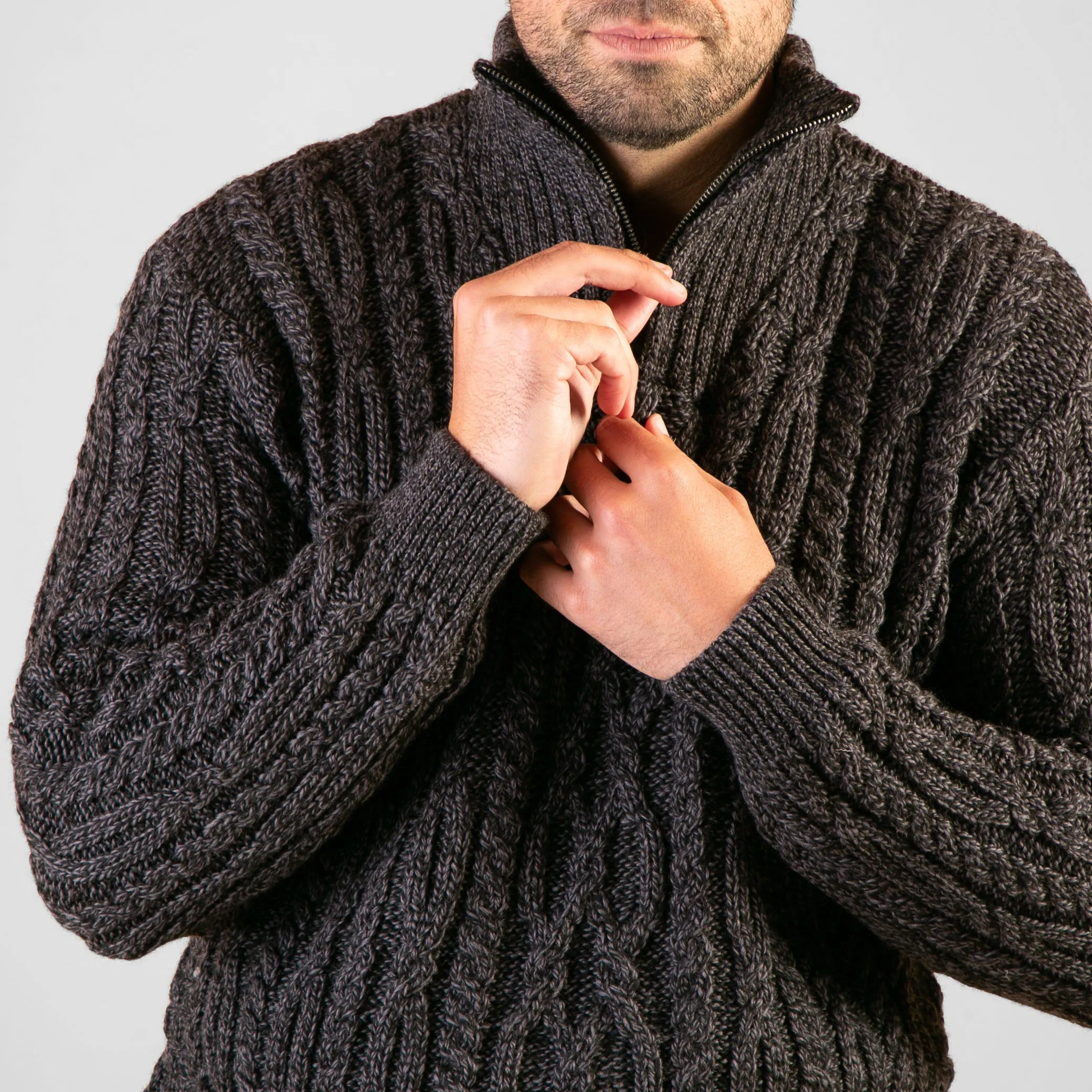 Niall Charcoal Half Zip Cable Sweater