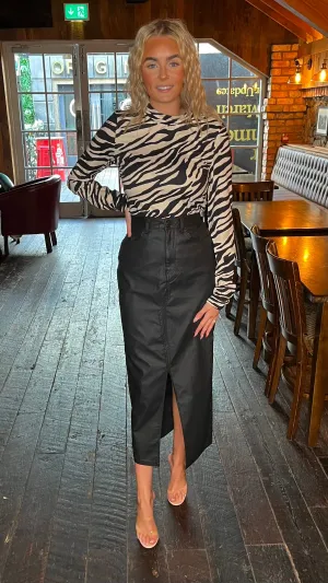NM KATH LONG SKIRT - PU COATED BLACK