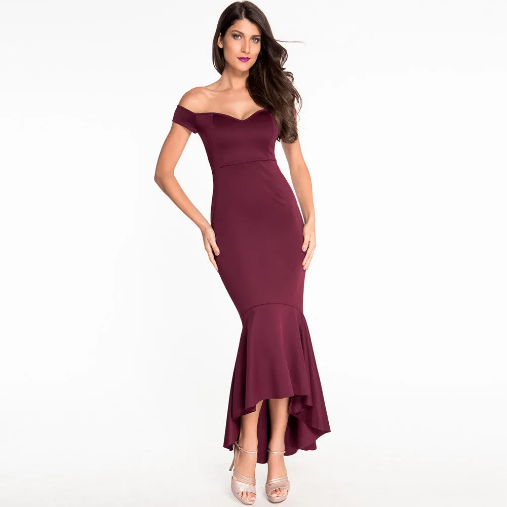Off-Shoulder Deep V-neck Bodycon Mermaid Irregular Dress