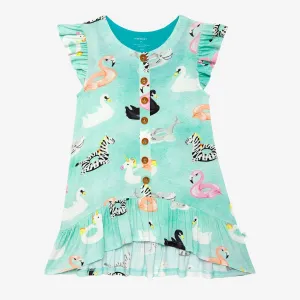 Posh Peanut Henley Ruffled Cap Sleeve Hi Low Dress - Lenny