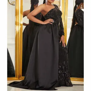 Pus Size One Shoulder Sequined Prom Dress