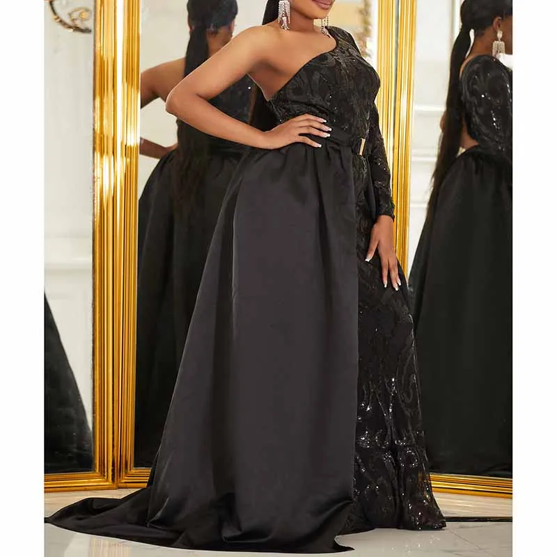 Pus Size One Shoulder Sequined Prom Dress