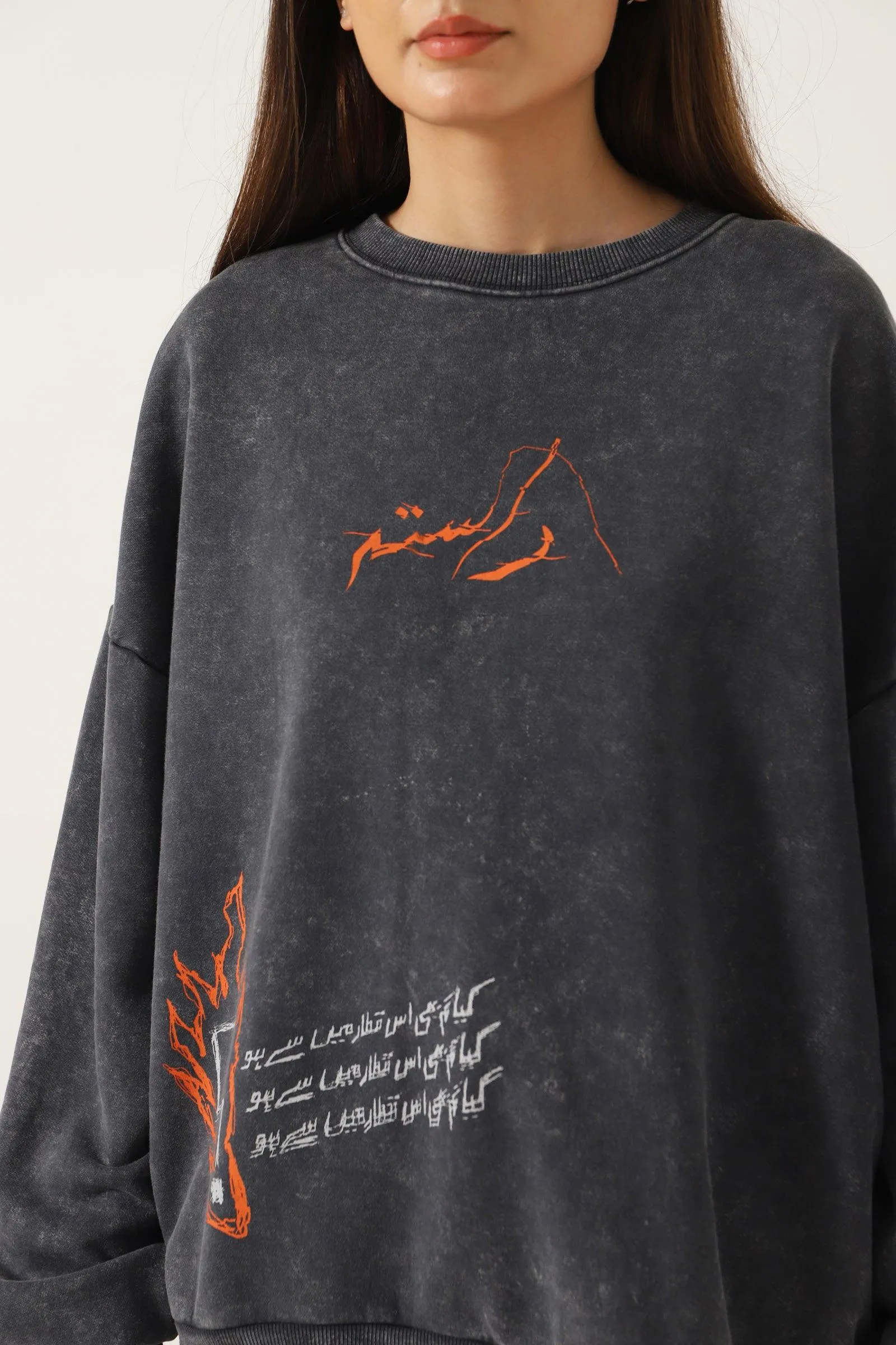 "ORDINARY" GREY ACID WASH SWEATSHIRT