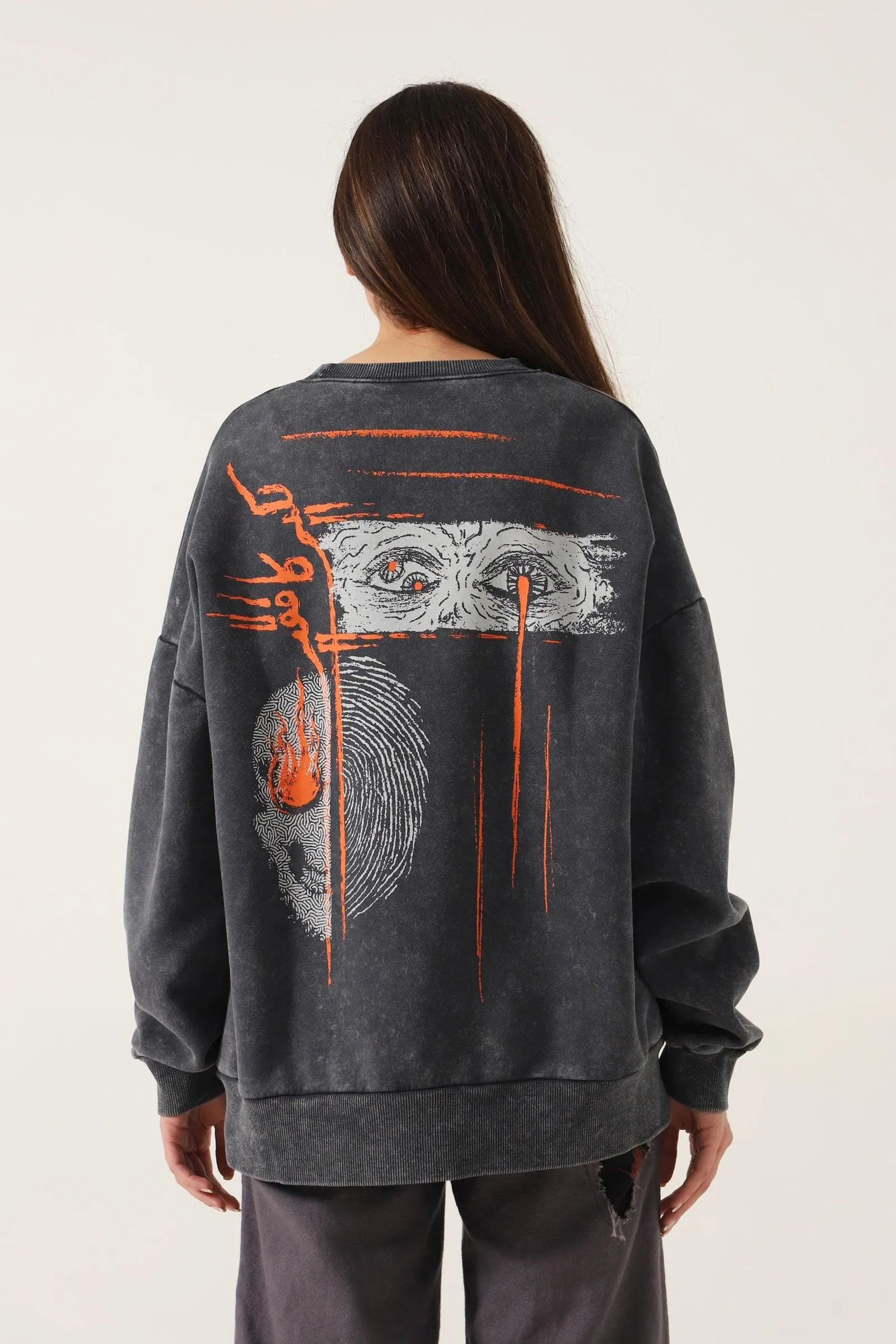 "ORDINARY" GREY ACID WASH SWEATSHIRT