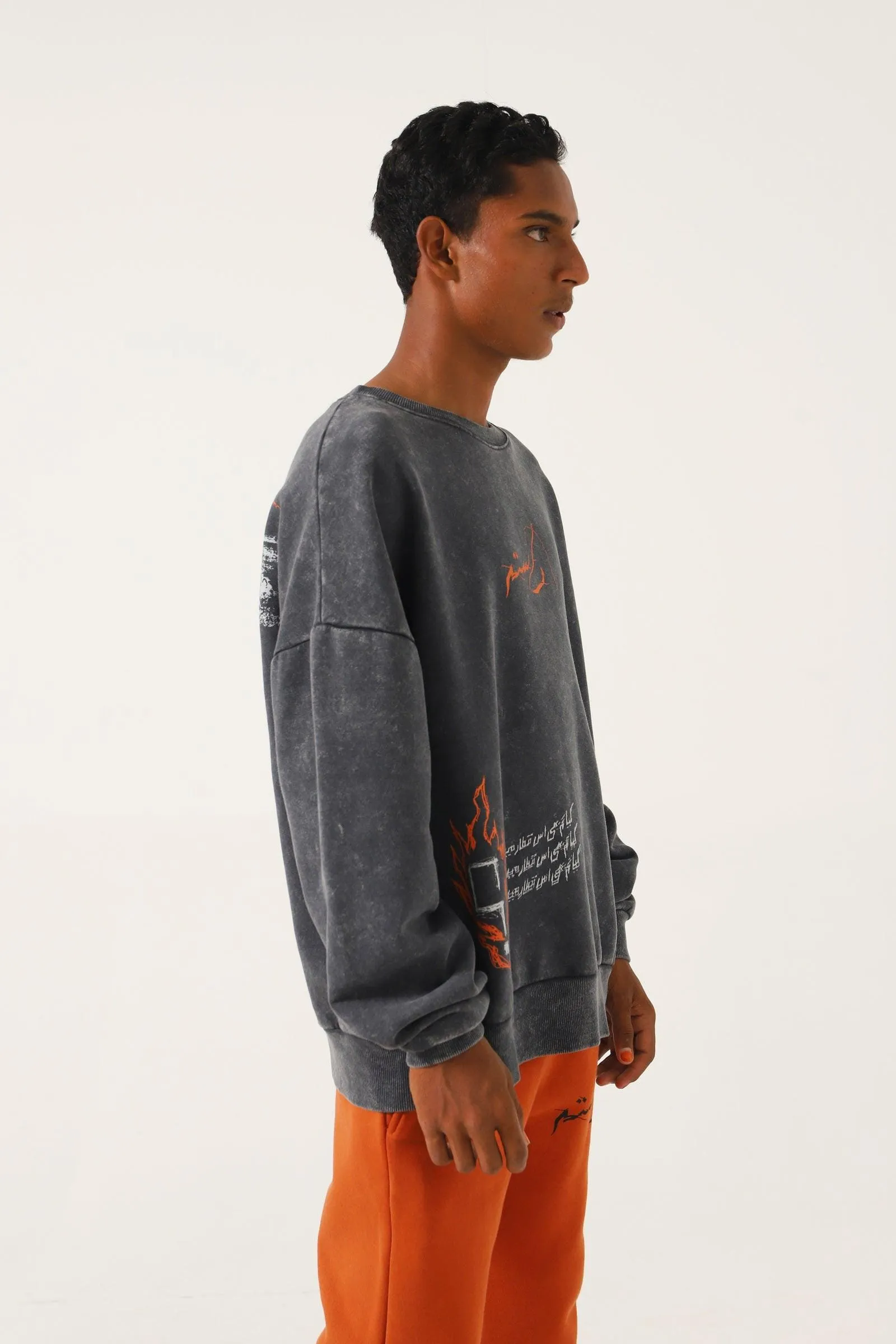 "ORDINARY" GREY ACID WASH SWEATSHIRT
