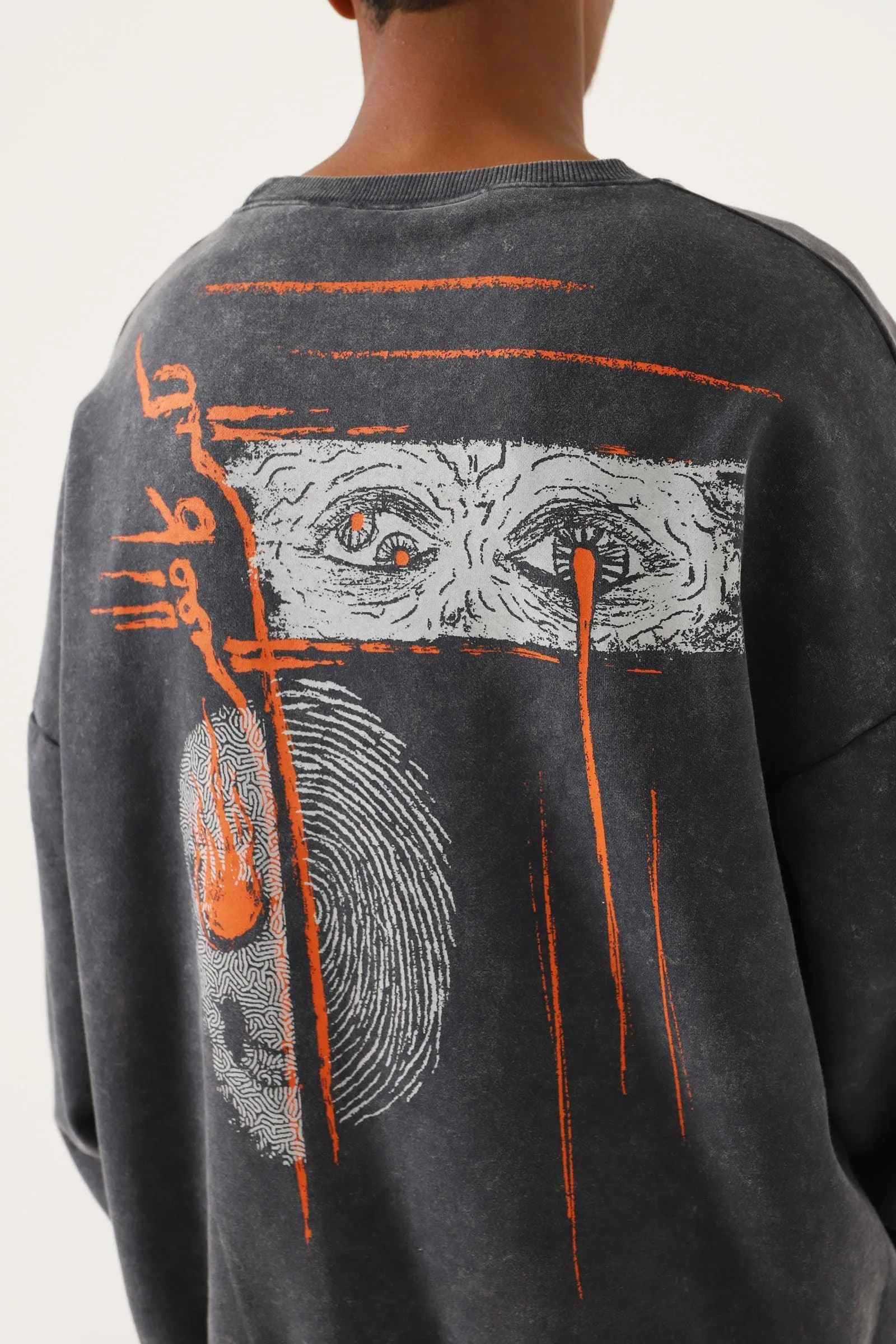 "ORDINARY" GREY ACID WASH SWEATSHIRT
