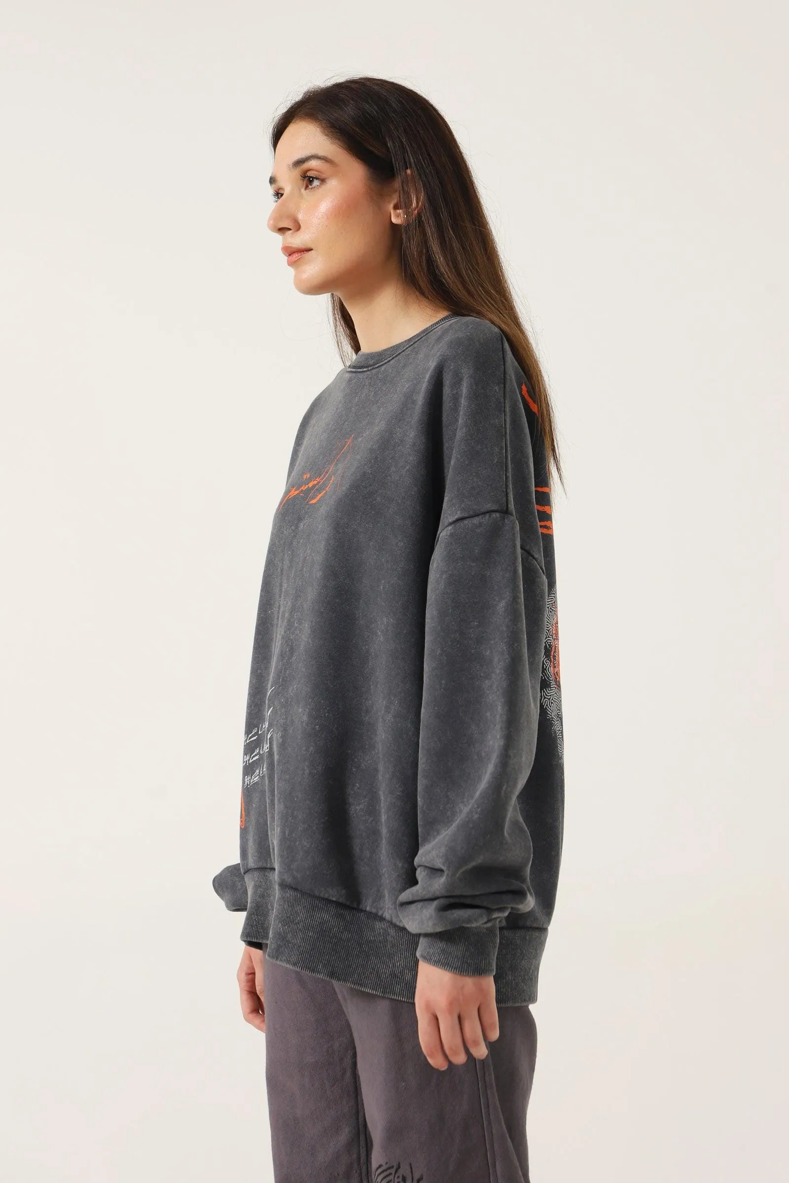 "ORDINARY" GREY ACID WASH SWEATSHIRT
