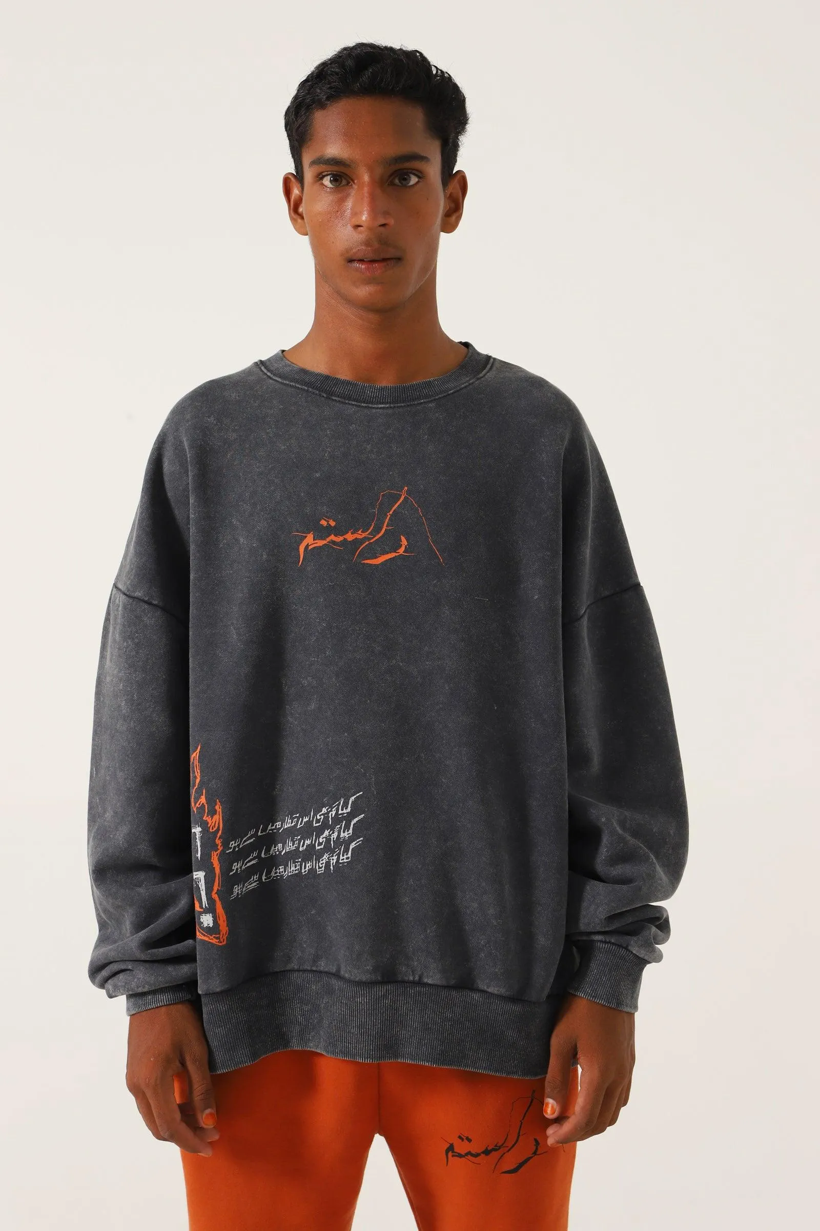 "ORDINARY" GREY ACID WASH SWEATSHIRT