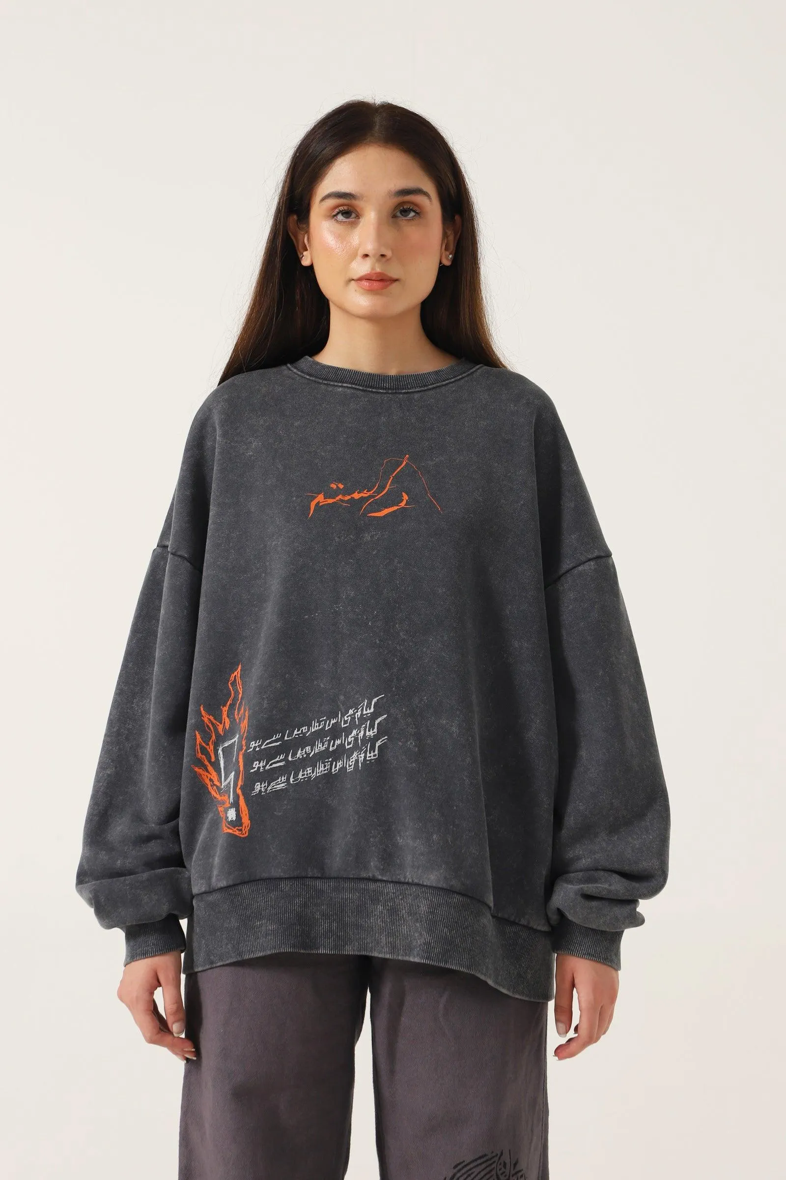"ORDINARY" GREY ACID WASH SWEATSHIRT