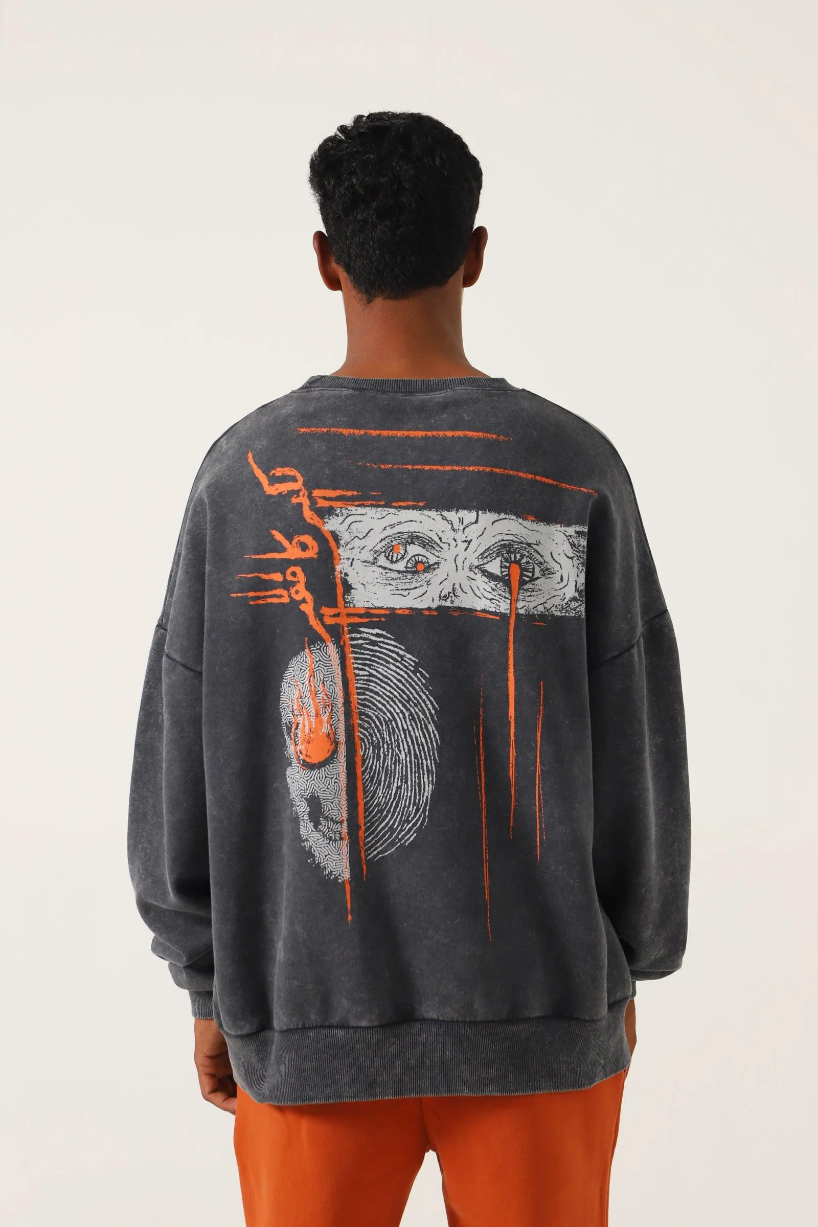 "ORDINARY" GREY ACID WASH SWEATSHIRT