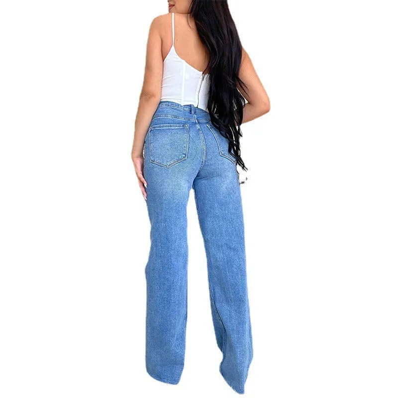 Ripped High Waist Denim Jeans