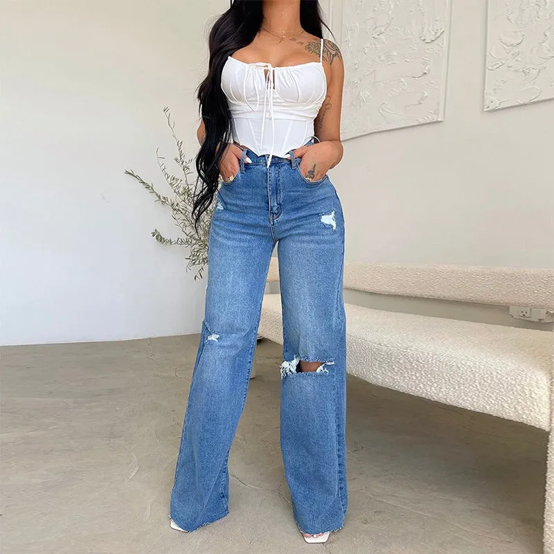Ripped High Waist Denim Jeans