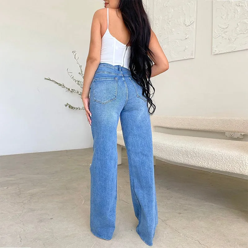 Ripped High Waist Denim Jeans