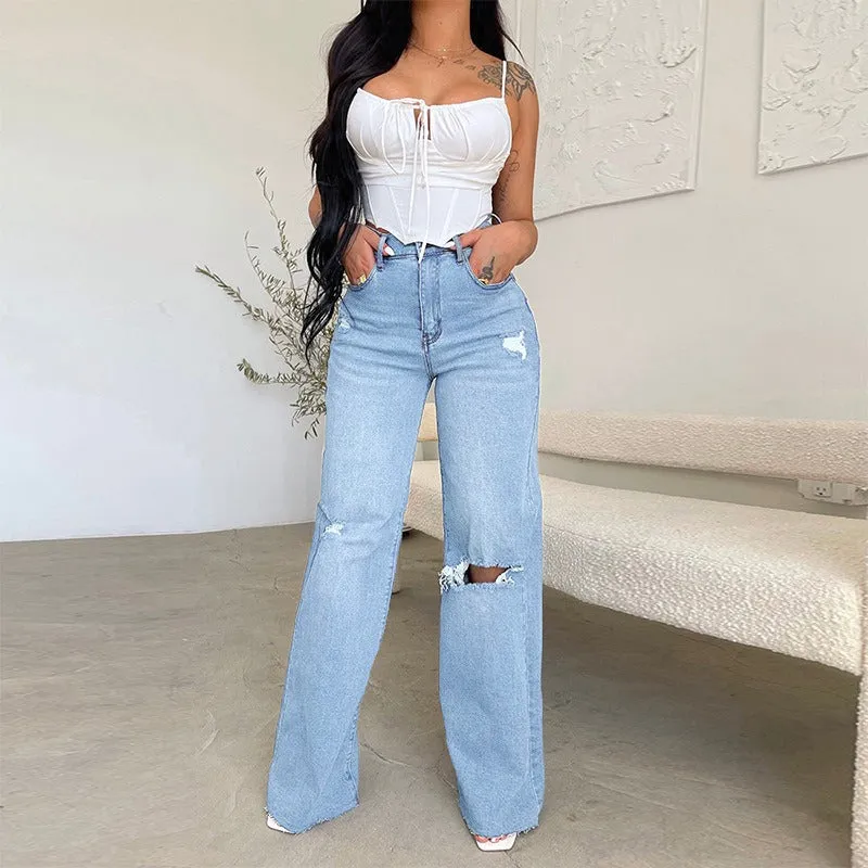 Ripped High Waist Denim Jeans