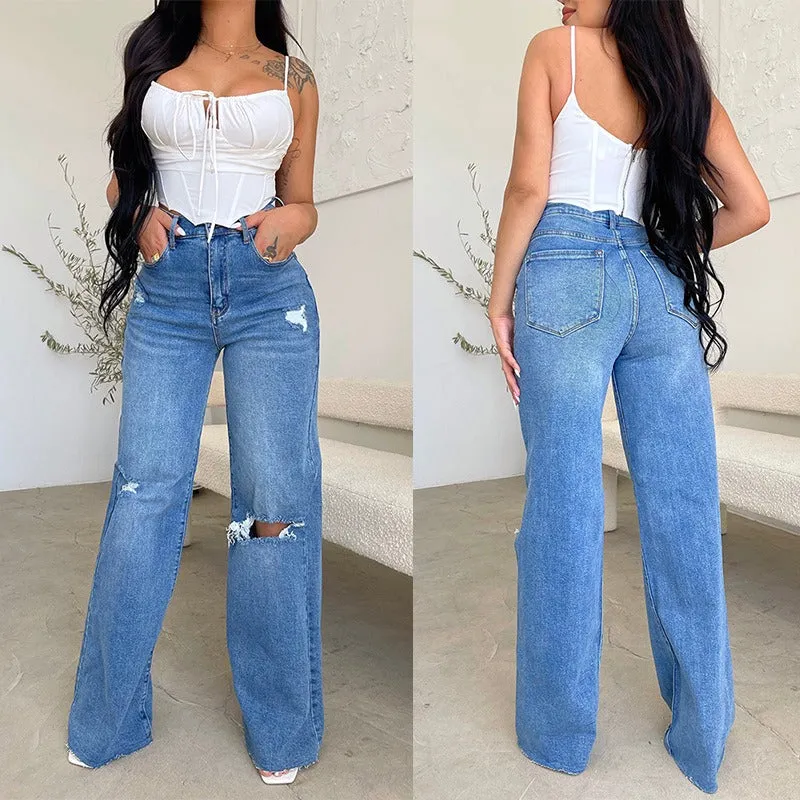Ripped High Waist Denim Jeans