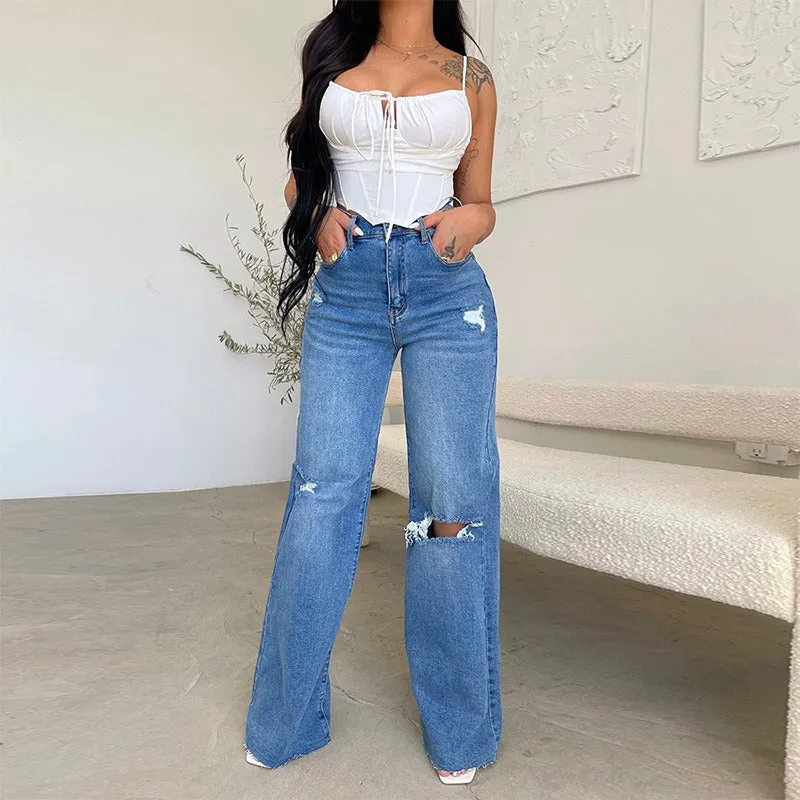 Ripped High Waist Denim Jeans