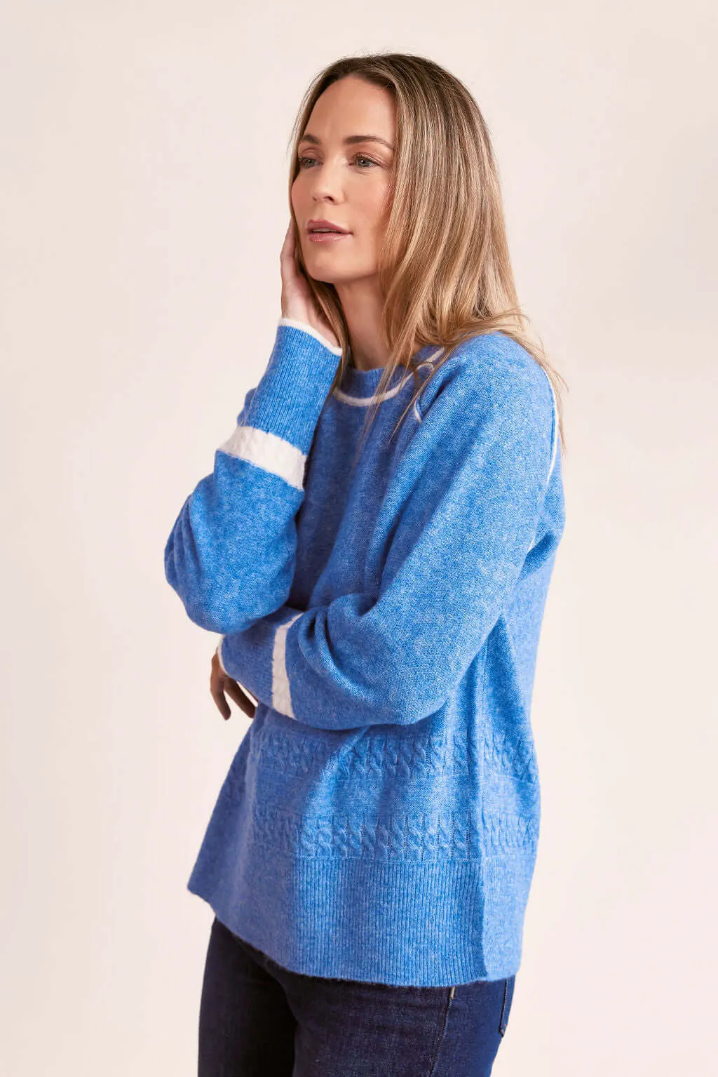 See Saw Cable Detail Sweater in Denim Marle