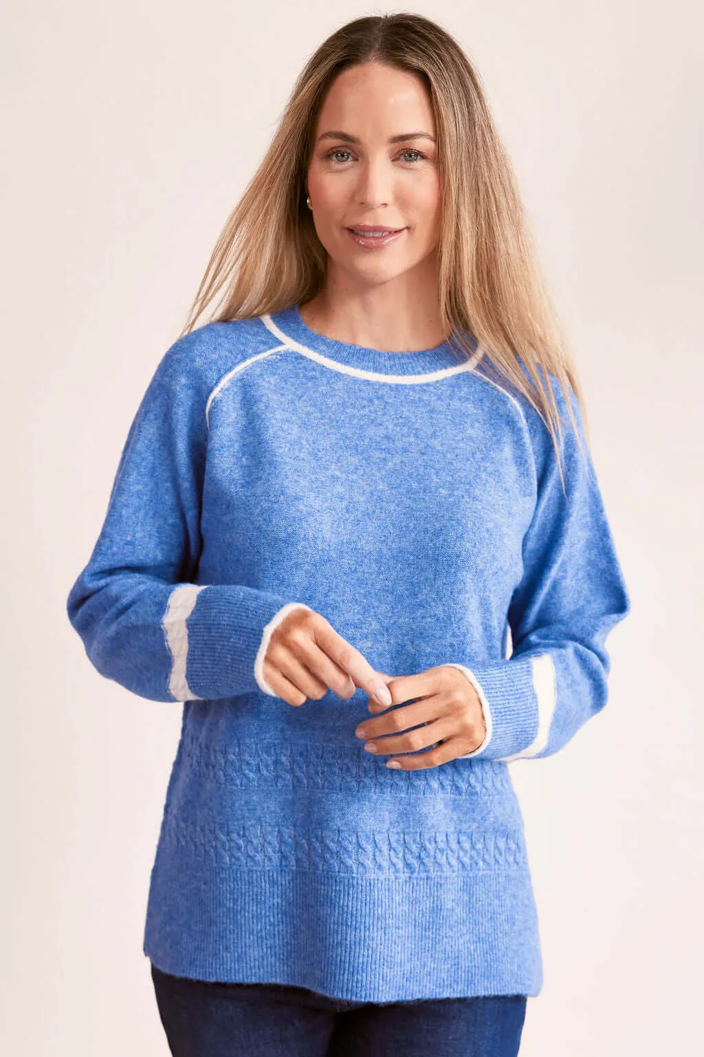 See Saw Cable Detail Sweater in Denim Marle