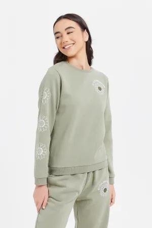 Senior Girls Printed Olive Sweatshirt