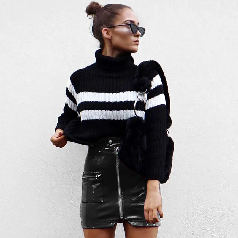 Sexy Leather Bodycon Zipper High Waist Mini Skirts