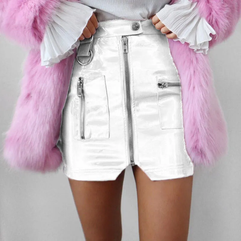 Sexy Leather Bodycon Zipper High Waist Mini Skirts