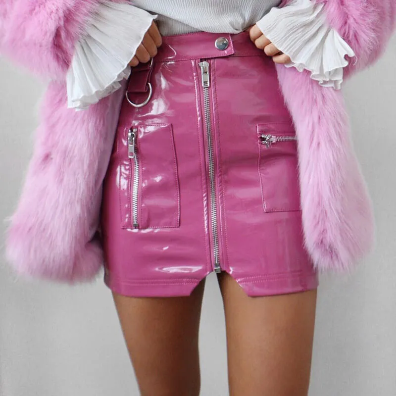 Sexy Leather Bodycon Zipper High Waist Mini Skirts