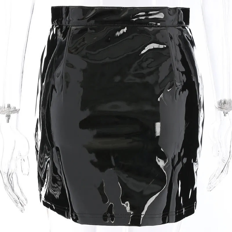Sexy Leather Bodycon Zipper High Waist Mini Skirts