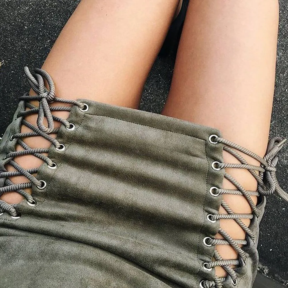 Sexy Suede High Waist Cutout Strap Mini Skirts