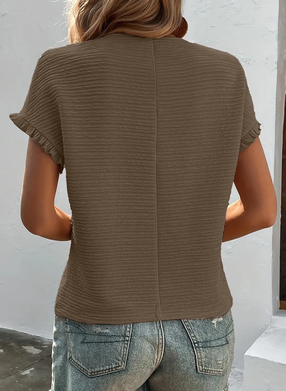 SHEWIN Womens Summer Tops Crewneck Short Sleeve T Shirts Casual Textured Work Shirt Loose Blouses