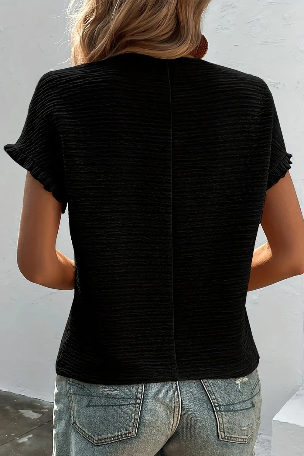 SHEWIN Womens Summer Tops Crewneck Short Sleeve T Shirts Casual Textured Work Shirt Loose Blouses