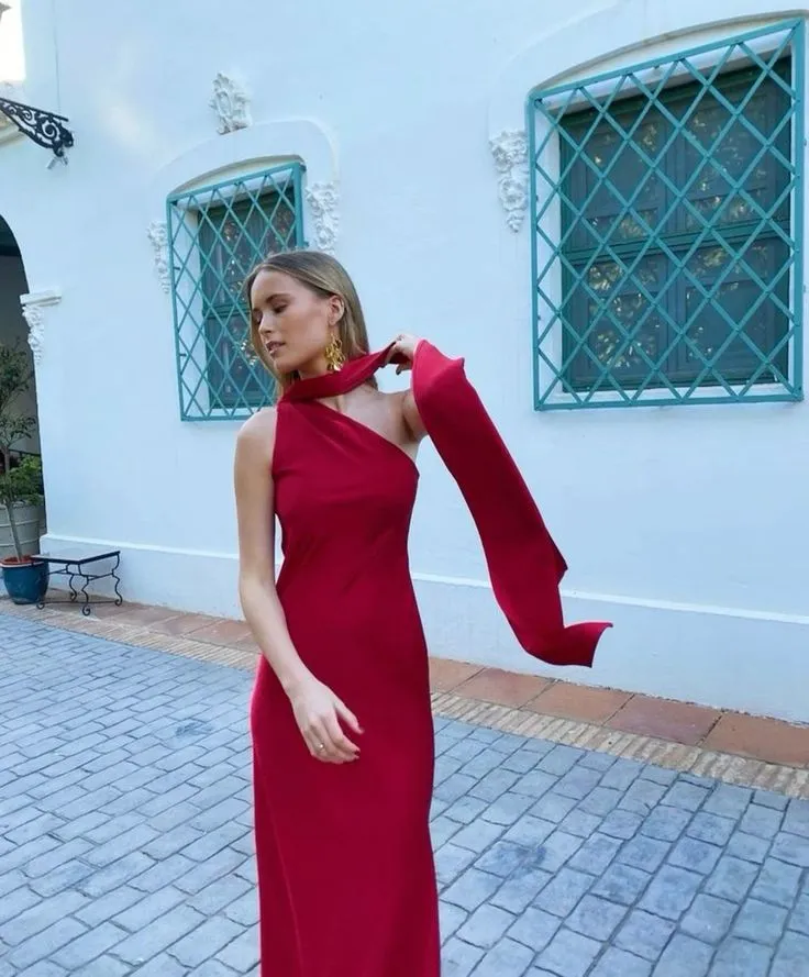 Simple Red Sheath Prom Dress, Long Reception Dresses