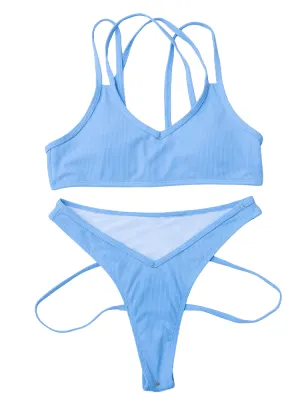 Solid Bathing Summer Bikini - Adjustable Strap Swim Set