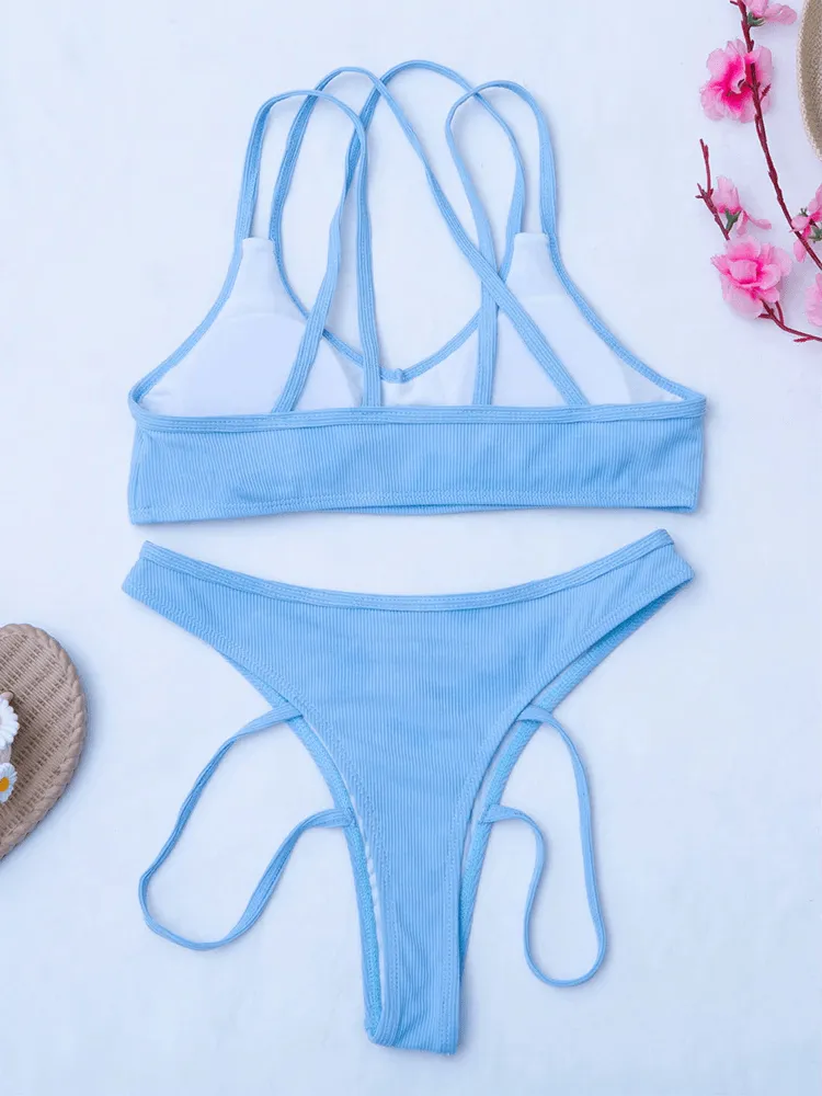Solid Bathing Summer Bikini - Adjustable Strap Swim Set