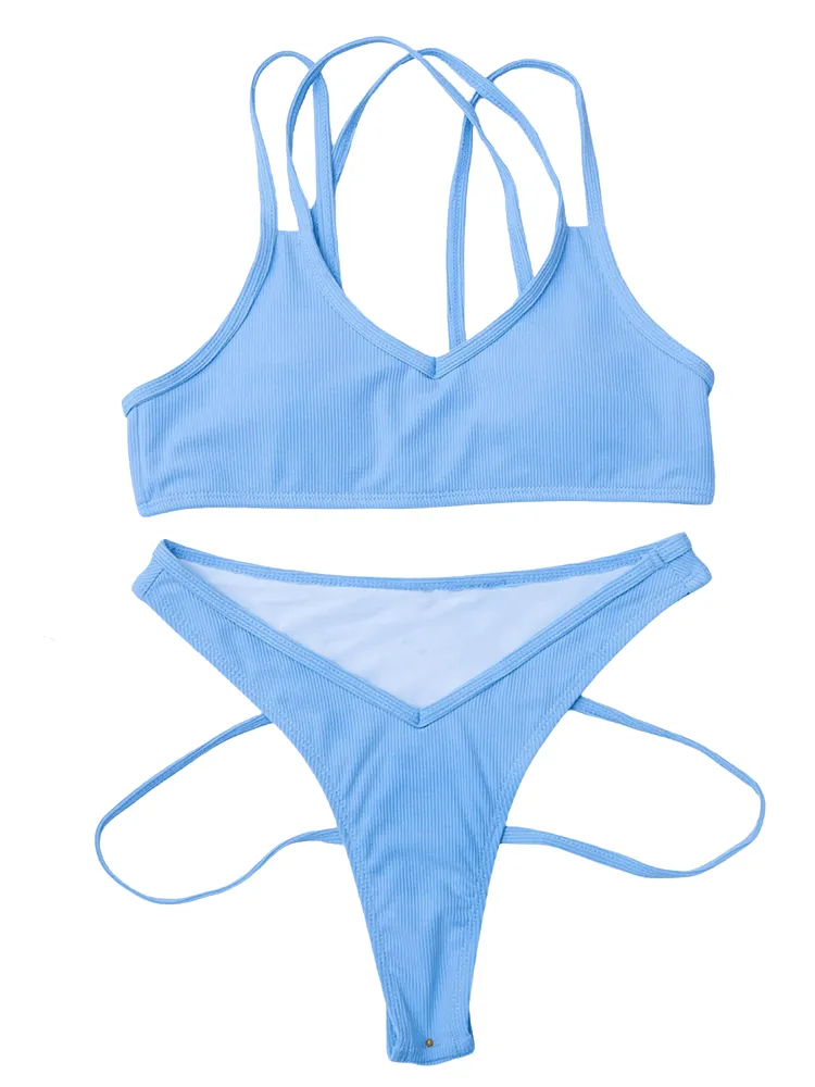 Solid Bathing Summer Bikini - Adjustable Strap Swim Set
