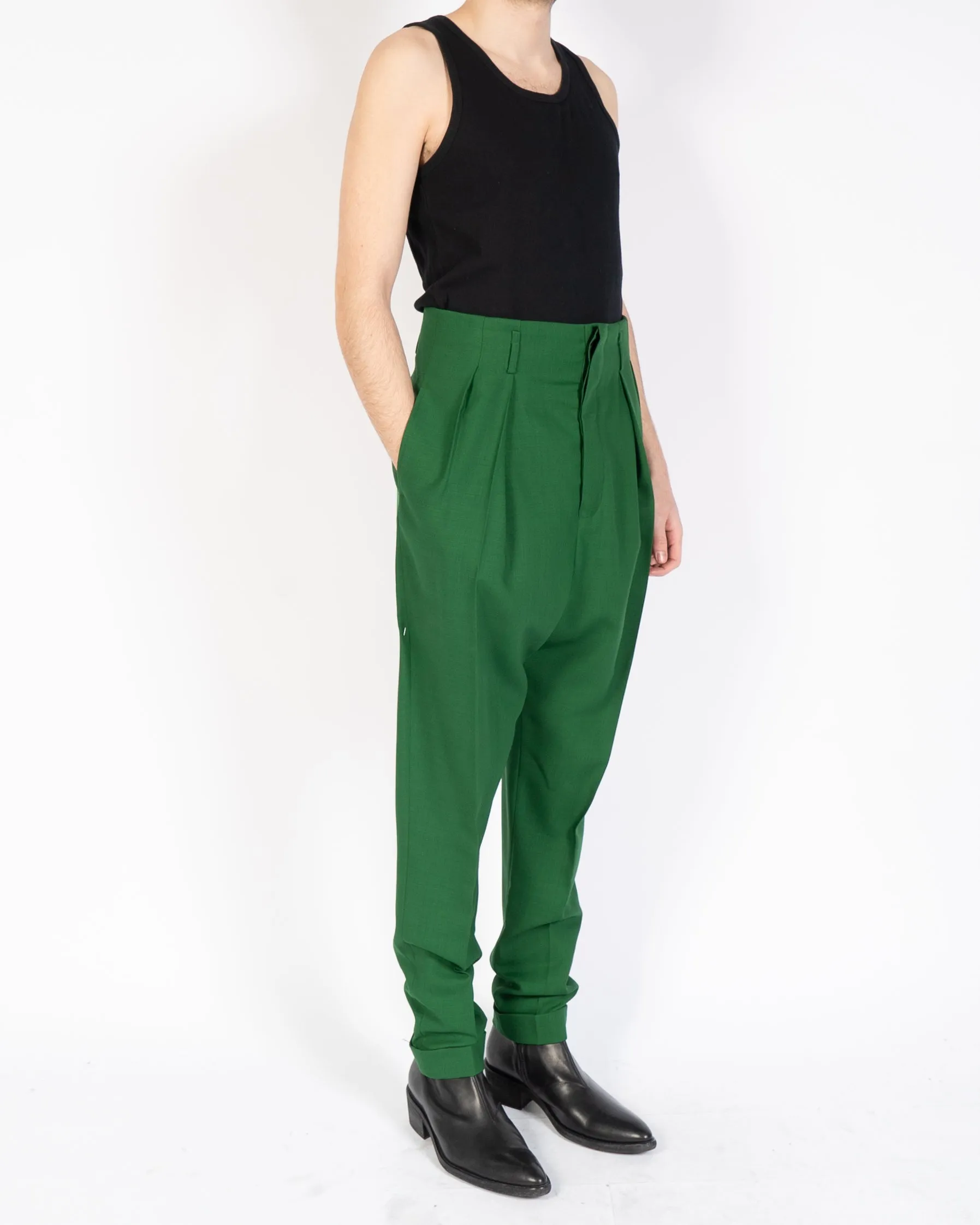 SS19 Green High Waisted Pleated Trousers