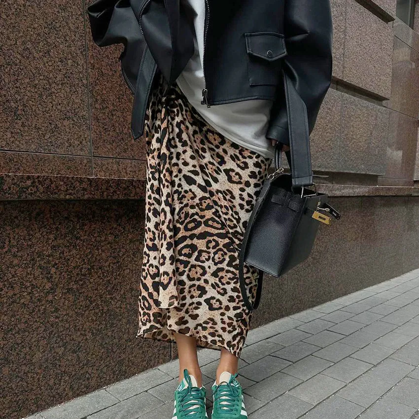 Street Drape Leopard Print A- Line Skirt