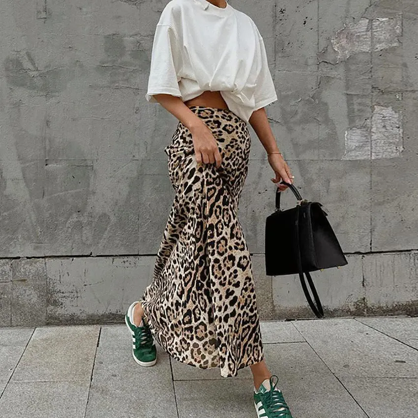Street Drape Leopard Print A- Line Skirt