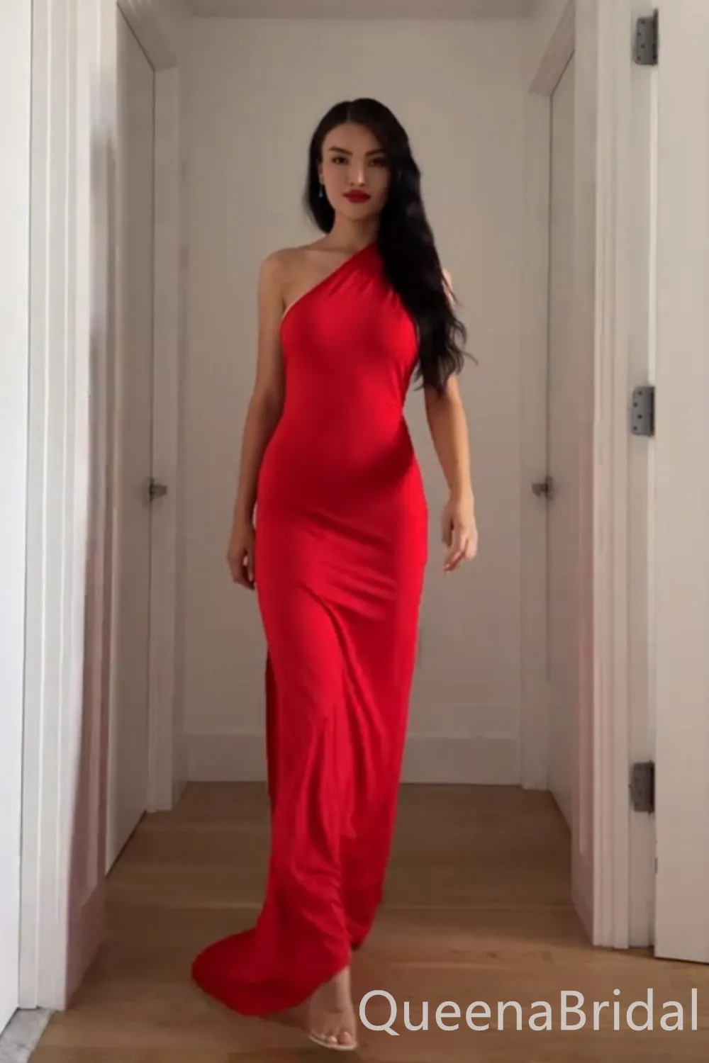Stylish Red One Shoulder Mermaid Long Prom Dresses ,WGP1642