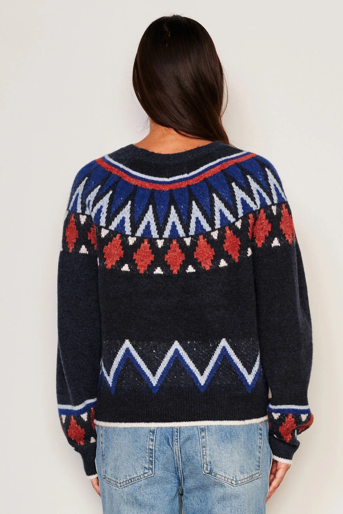 Sundry Fairisle Crew Neck Sweater in Deep Navy