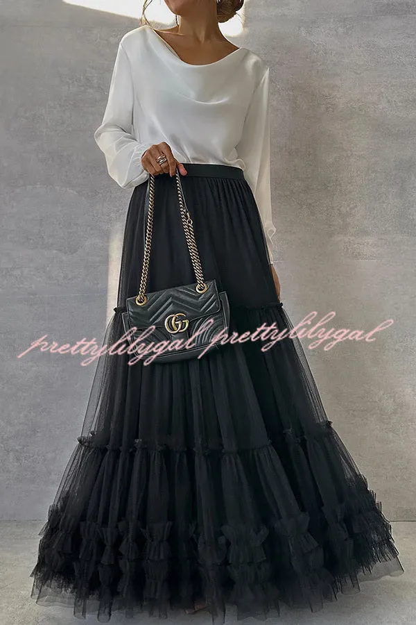Surprising Tulle Paneled Stretch Waist Maxi Skirt