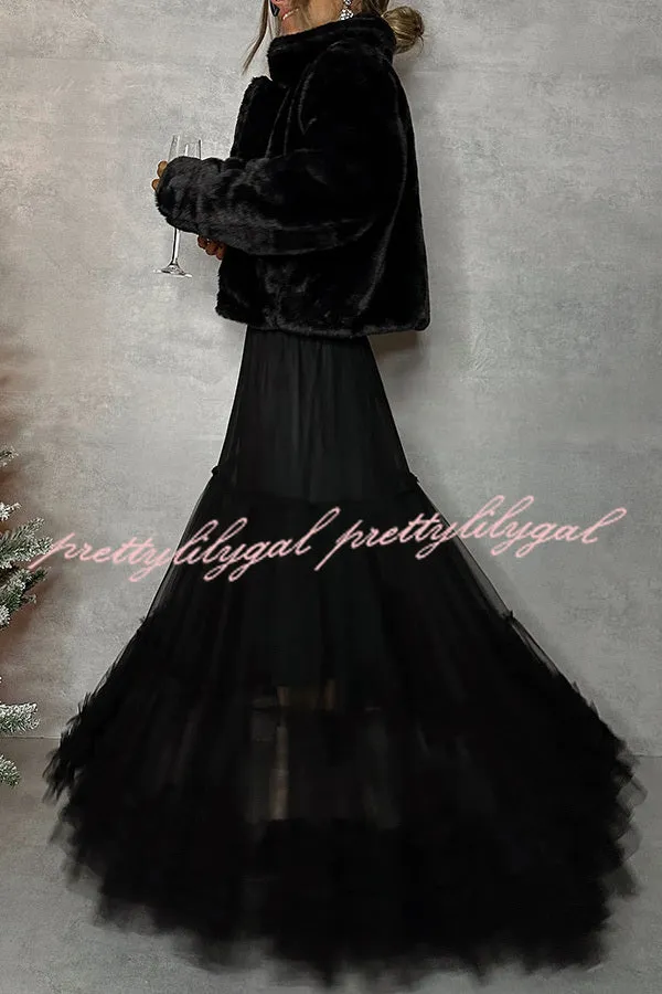 Surprising Tulle Paneled Stretch Waist Maxi Skirt