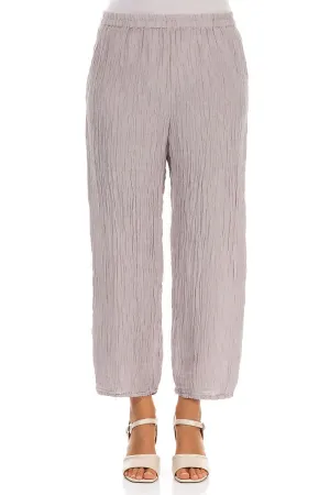 Taper Crinkled Greige Silk Trousers