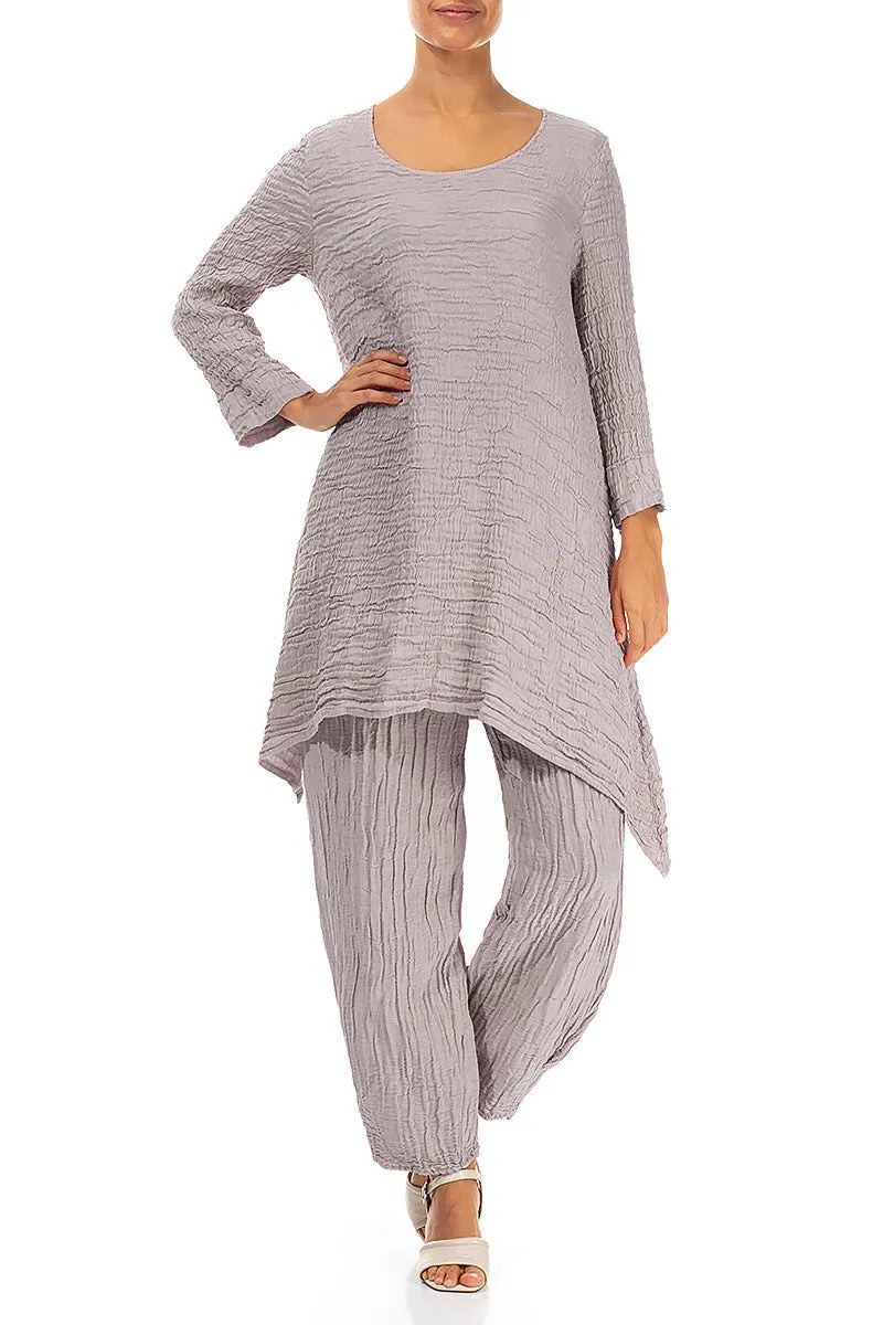 Taper Crinkled Greige Silk Trousers