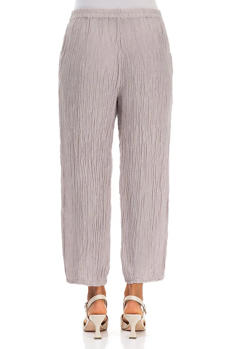 Taper Crinkled Greige Silk Trousers