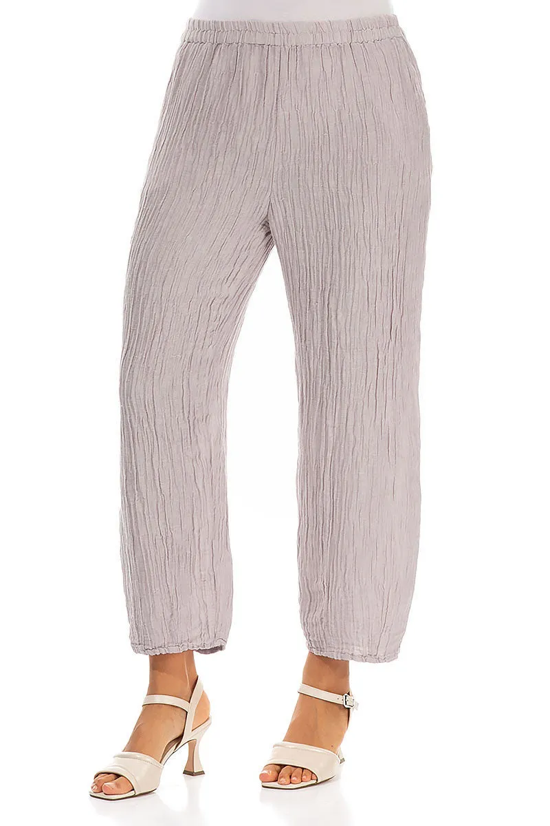 Taper Crinkled Greige Silk Trousers